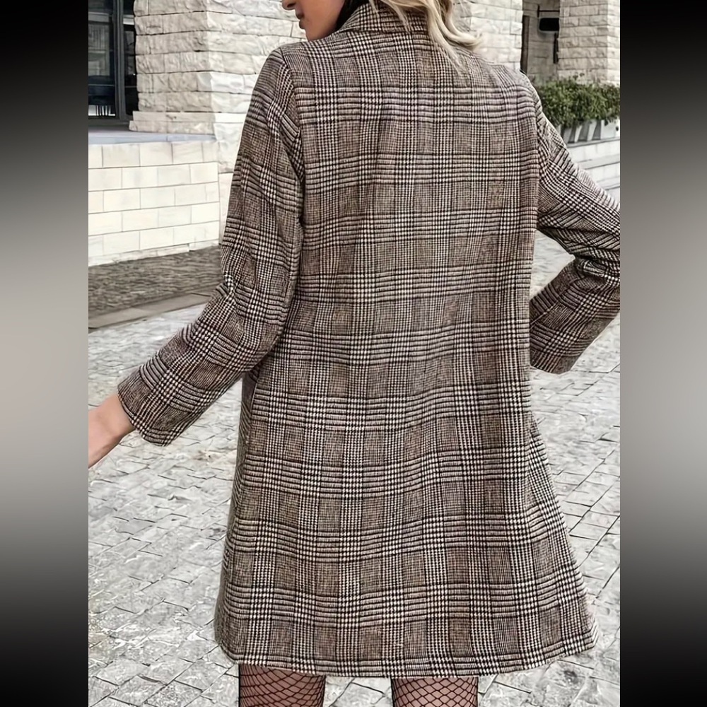 Cozy Plaid Button Up Pea Coat Jacket - Picture 2 of 5